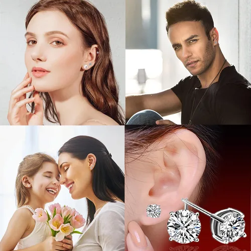 Miniatura 3 de Aretes de plata de ley 925 con circonita cúbica para mujeres y hombres, juego de aretes de perlas cultivadas en agua dulce natural, hipoalergénicos