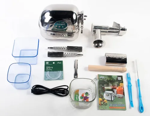 Miniatura 5 de AG-7500 Máquina de exprimir lento de prensa en frío de acero inoxidable, grado alimenticio SUS-304, función de inversión automática antiatascos