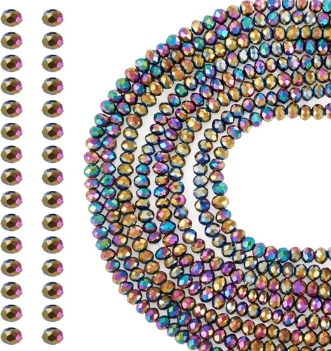 FASHEWELRY 10 hebras de cuentas de vidrio chapadas en arco iris de 0.118 pulgadas (0.118 in), cuentas espaciadoras de cristal de Rondelle, cuentas