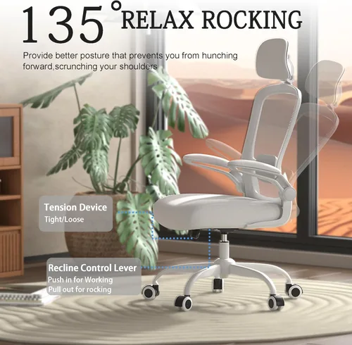 Miniatura 7 de Mimoglad Silla de oficina, silla de escritorio ergonómica de respaldo alto con soporte lumbar ajustable y reposacabezas, silla giratoria con Gris