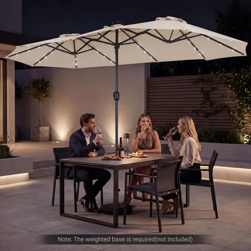 Miniatura 9 de Tangkula Sombrilla solar de patio de 13 pies, sombrilla de doble cara extra grande para mesa de mercado al aire libre con 36 luces LED, mango