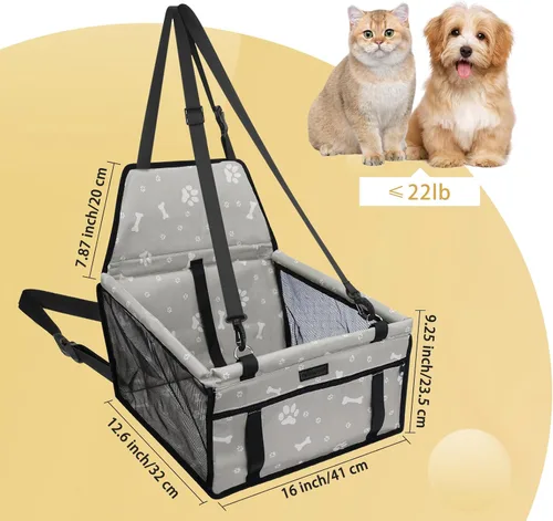 Miniatura 2 de Asiento de Coche para Perro Plegable Asiento Elevador de Coche para Perro Impermeable Transpirable Bolsa de Viaje Oxford para Perros Pequeños a gris