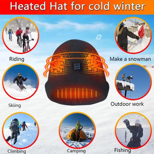 Miniatura 4 de Gorro calefactable, calentador de cabeza de invierno, gorra recargable eléctrica para hombre y mujer