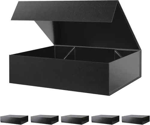 Miniatura 48 de BLK&WH Caja de regalo de 9 x 6.5 x 3.8 pulgadas, caja de regalo negra, caja de padrino, caja plegable con tapa de cierre magnético para embalaje