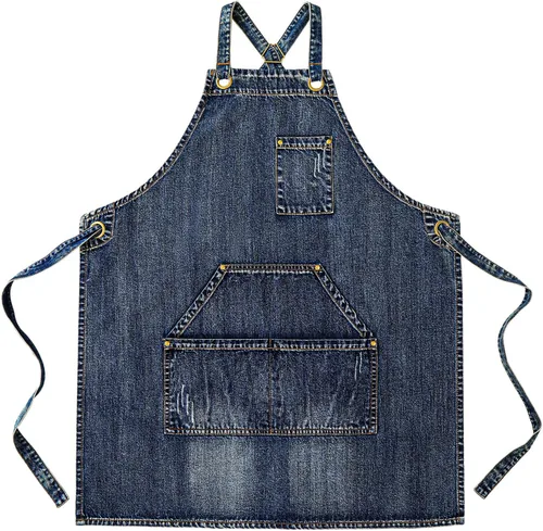 Miniatura 19 de Delantal Tobyan de Mezclilla de Algodón Suave - Delantal Unisex Ajustable con Babero de 5 Bolsillos Perfecto para Cocinas ZD-azul