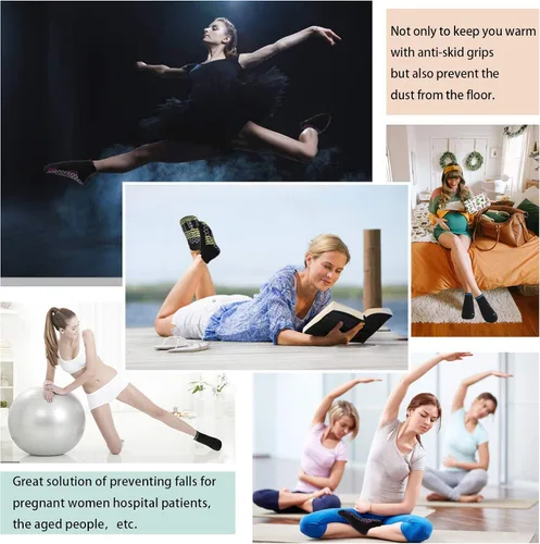 Miniatura 6 de 6 Pairs Yoga Socks for Women with Grips Non-Slip Anti-Skid Pilates Barre Socks Bikram Fitness Size 5-10