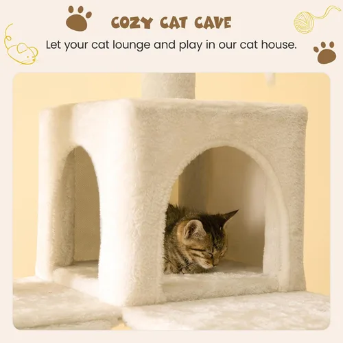 Miniatura 7 de MWPO - Árbol para gatos, multiestructura para gatos grandes con postes rascadores de sisal, plataforma acolchada, hamaca y condominio, torre Beige