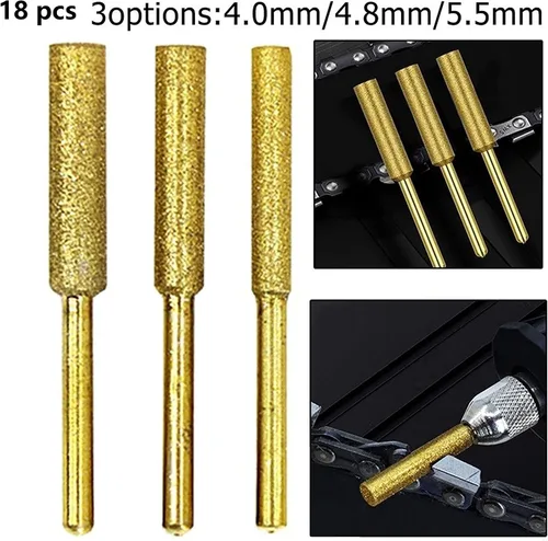 Miniatura 4 de Juego de 18 afiladores de motosierra de diamante chapados en titanio (5/32"-7/32") para sierras de cadena y tallado de madera