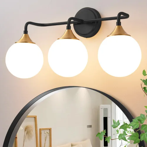 Miniatura 13 de Accesorios de Iluminación para Baño Negros, Iluminación Moderna de Tocador Sobre Espejo, Aplique de Pared Negro Mate Moderno de Mediados de Siglo