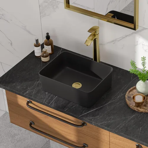 Miniatura 2 de Fregadero de baño rectangular negro de 16 pulgadas de ancho x 12 pulgadas de profundidad, fregaderos de cerámica para baño, lavabo moderno