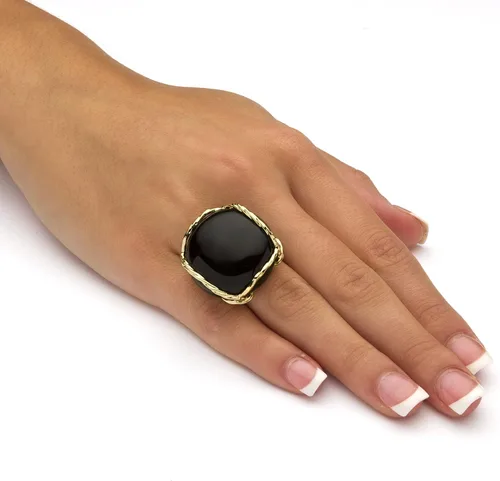 Miniatura 3 de Palm Beach Jewelry - Anillo de almohada con cabujón de ónix negro natural chapado en oro amarillo de 14 quilates