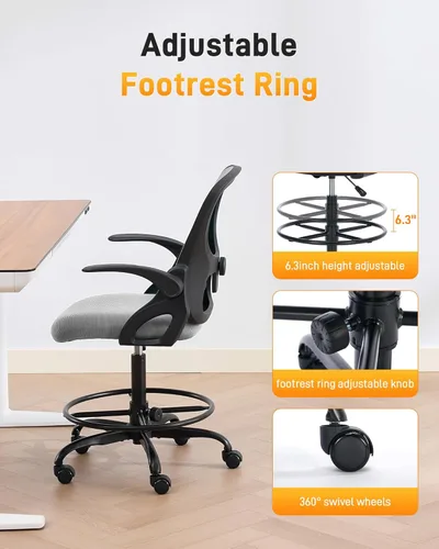 Miniatura 6 de LukkDys Silla de dibujo con respaldo multiajustable 4D, silla de oficina alta de 19.7 a 27.6 pulgadas de altura, silla de escritorio ergonómica