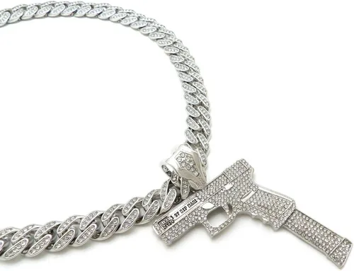 Miniatura 3 de Pyramid Jeweler Colgante de pistola de oro o plata para hombre Hip Hop y cadena de gargantilla cubana de Miami de 0.472in, Metal, Circonia cúbica
