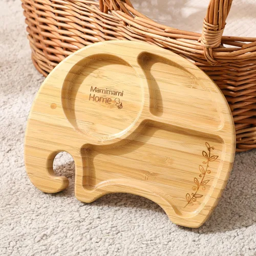 Miniatura 4 de Mamimami Home Placas de succión de bambú para bebés, platos de alimentos que alimentan para placa de destete LED, utensilios para bebés, sin BPA
