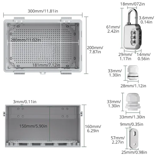 Miniatura 3 de EYPINS Caja de conexiones eléctricas IP67 impermeable – 11.8 x 7.9 x 6.3 pulgadas, caja de plástico ABS para proyectos eléctricos para exteriores