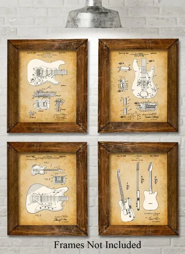 Miniatura 6 de Juego de cuatro fotos (8 x 10) para decoración de pared, cuadros de guitarra Fender de 8 x 10 pulgadas, imágenes de pared de guitarra, gran póster