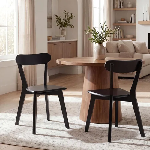 HNY Farmhouse Solid Wood Dining Chairs Set of 2, Mid Century Modern Armless Kitchen & Dining Room Chairs with Curved Back, 300 LBS Capacity, Black