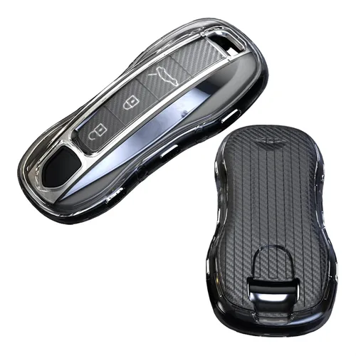 Funda para llavero de TPU compatible con Porsche 911 Cayenne Panamera TAYCAN transparente textura de fibra de carbono de 3 y 4 botones
