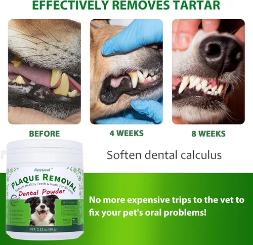 Miniatura 4 de Petstoral Polvo dental natural para perros, cuidado dental para perros, removedor de placa y tratamiento para el mal aliento, encías saludables