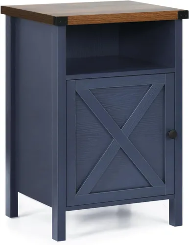 Miniatura 8 de Mesa Auxiliar de Granja, Mesa Lateral, Mesita de Noche, Mesa Auxiliar con Puerta de Granero y Estante, Mesita de Noche Moderna y Rústica para Natural