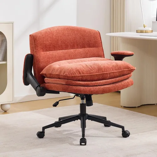 Miniatura 8 de Silla cruzada con brazos abatibles, silla ancha con patas cruzadas con cojín de 3 capas, silla ergonómica de escritorio de oficina con ruedas, silla