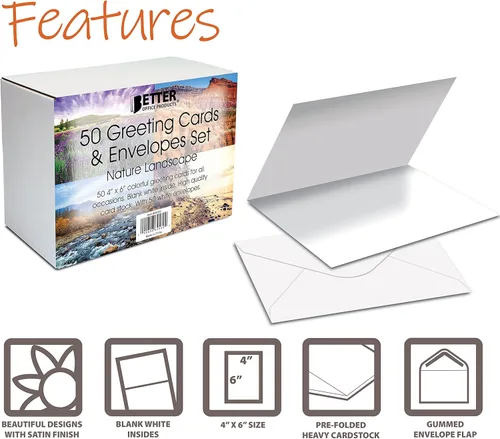 Miniatura 2 de Better Office Products Juego de caja de 50 tarjetas de felicitación para todas las ocasiones, 4 x 6 pulgadas, 50 tarjetas de notas en blanco