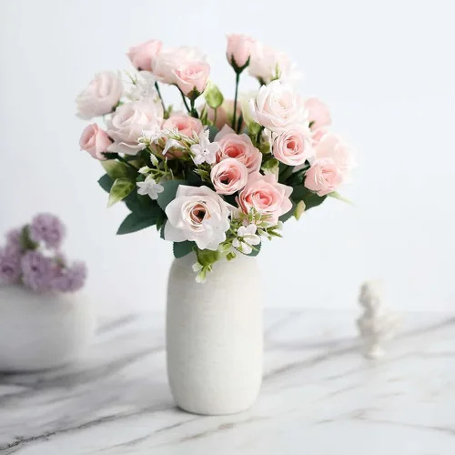 Miniatura 11 de Efavormart - 4 arbustos Ramo de novia de seda artificial de 12 pulgadas de rosa polvorienta, flores sintéticas