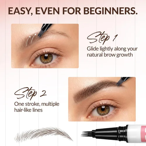 Miniatura 5 de BEPHOLAN Lápiz de cejas marrón líquido de 4 tenedores y punta de pincel preciso, cejas naturales similares al cabello, larga duración durante todo