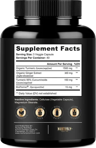 Miniatura 3 de Curcumina de cúrcuma con bioperina y jengibre, pimienta negra y 95% curcuminoides, suplementos de cúrcuma de alta absorción para la salud del hogar