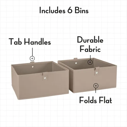Miniatura 3 de RiverRidge Juego de 6 contenedores de almacenamiento plegables para niños - Cajas de tela de 10.5"A x 5"Al con asas para organizador de armario y 6
