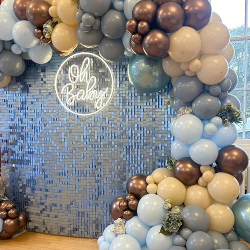 Miniatura 5 de Telón de fondo de pared brillante con lentejuelas cuadradas, color azul bebé, decoración para bodas, aniversarios, cumpleaños, fiestas, 12 paneles