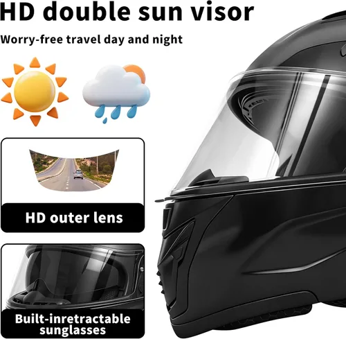 Miniatura 4 de Cascos modulares Bluetooth para motocicleta con luces traseras, certificado por DOT, doble visera, cascos de cara completa para hombres y mujeres
