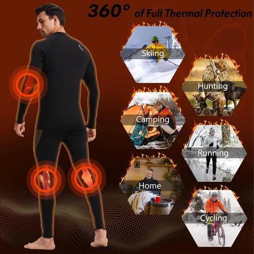 Miniatura 6 de romision 2 Pack Thermal Underwear for Men Long Johns Fleece Lined Hunting Gear Bottom Top Set Base Layer Cold Weather XS-4XL