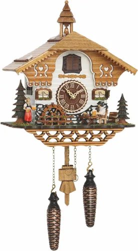 Trenkle Reloj de cuco de cuarzo Casa de la Selva Negra con Bebedero de Cerveza Móvil y Rueda de Molino, con Música TU 4214 QM