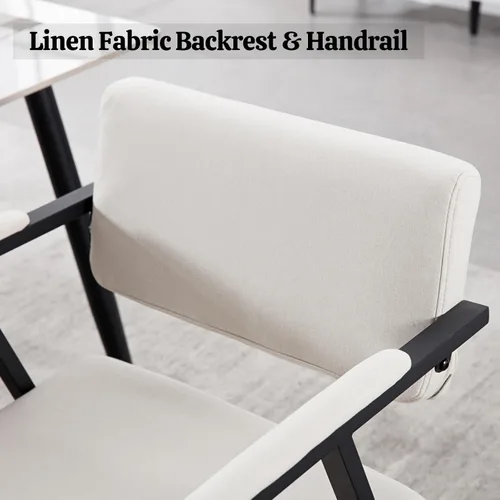 Miniatura 6 de HEAH-YO Juego de 2 sillas de comedor modernas de lino, sillas de cocina tapizadas con respaldo abierto y reposabrazos, cómodas sillas laterales