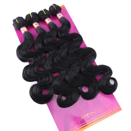 Miniatura 5 de Extensiones de cabello sintético ondulado de tejido rápido, extensiones de cabello sintético de color negro para mujeres (1B# 16181820 pulgadas)