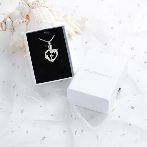 Miniatura 32 de Yinplsmemory Collar de urna de corazón de delfín para cenizas para mujer, colgante de urna de corazón de cristal, collar de recuerdo de cenizas