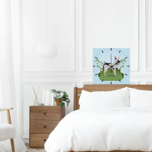 Miniatura 6 de Bull Terrier Dog Green Plants Clock Wall Wall Clocks Clock for Decorative Kitchen Clocks Reloj De Pared para Sala Battery Operated Garage for