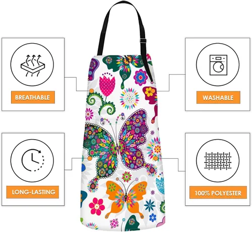 Miniatura 4 de Britimes Butterfly Apron Floral Colorful Butterflies Flowers Aprons Kitchen Cooking Gardening for Women With Pockets