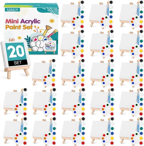 ESRICH - Juego de 20 piezas de mini lienzo para pintar, juego de pintura acrílica en miniatura, regalos para el día de San Valentín, lienzo estirado