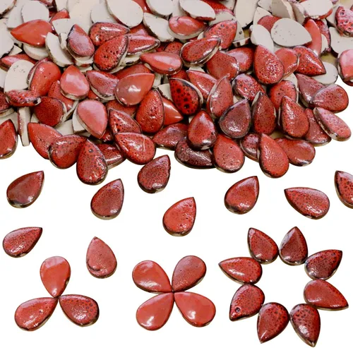 Azulejos de Cerámica de Mosaico con Puntos Rojos y Negros, 60 piezas ​Forma Lágrima Piezas de Cerámica de Mosaico para Proyectos de Mosaico (18x28mm)