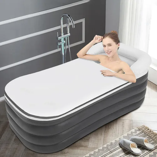 Miniatura 9 de Bañera plegable portátil de pie, inflable unisex para ducha caliente y baño de hielo (50.84 x 32.28 x 22.44 pulgadas, gris)