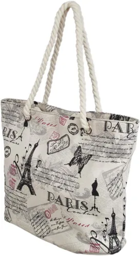 Miniatura 2 de Bolso de hombro de lona de algodón con estampado de mariposa Eiffel de París grande de alta calidad, color beige, Beige