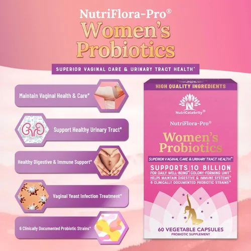 Miniatura 3 de Nutricelebrity NutriFlora-Pro Probióticos para mujeres - Apoya la salud vaginal, urinaria (UTI), sistema digestivo, dolor menstrual, levadura