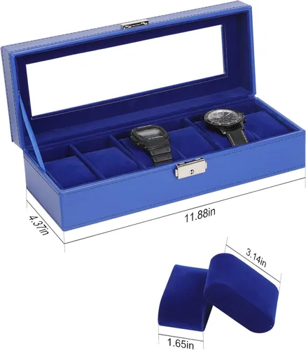 Miniatura 26 de NEX Caja de reloj organizador para hombres, de piel sintética superior de cristal para el almacenamiento de relojes