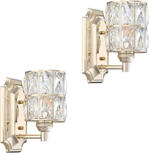 Miniatura 13 de Paquete de 2 lámparas de pared de cristal con acabado negro, lámpara de pared de estilo conciso moderno, pantalla de cristal poliédrico para baño