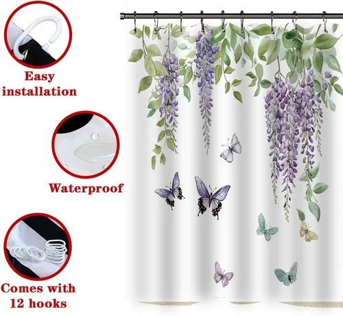 Miniatura 9 de Cortina de ducha, tela impermeable para baño, cortinas decorativas para baño, hotel (cortina, hoja verde)