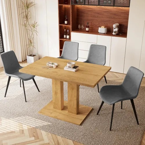 Miniatura 10 de HIPIHOM Mesa de comedor moderna de 46 pulgadas, mesa de cocina rectangular con acabado de roble, mesa de comedor compacta para 4, construcción Mesa