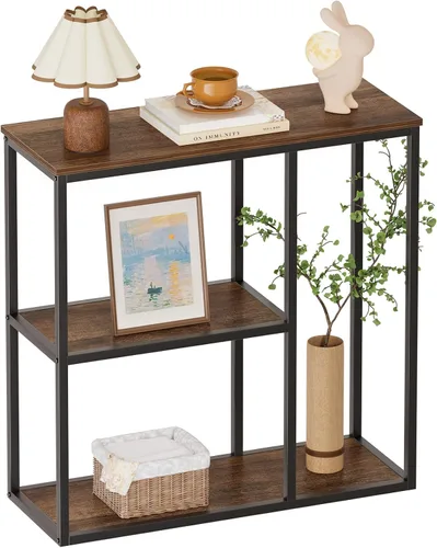 Miniatura 8 de WOHOMO Mesa consola, mesa de entrada estrecha de 12 pulgadas para sala de estar, 31.5 x 31.5 pulgadas, mesa de sofá industrial negra con estantes