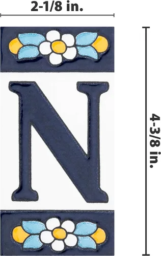 Miniatura 4 de Sevillano Flora Address Letters N - Azulejo de cerámica para pared, 2-1/8" x 4-3/8